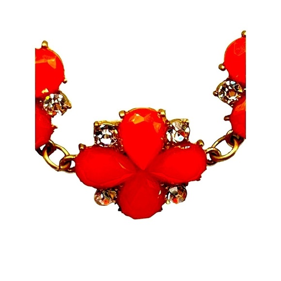 Vintage Orange Flower Statement Necklace With Rhinestones B38 - Picture 7 of 8